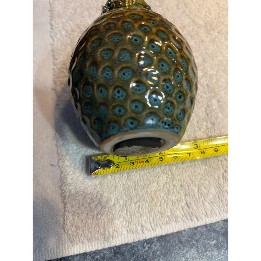 Handmade Ceramic Bud Vase Green Blue Reactive Glaze Honeycomb Texture Beautiful